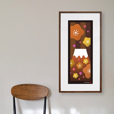 ＼注目の和紙アート/ 【絵画】富士と桜(オレンジ)額装サイズ300mmx600mm　阿波紙