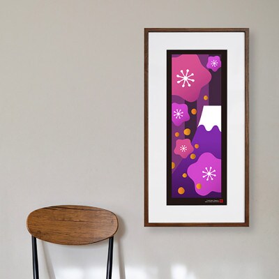 ＼注目の和紙アート/ 【絵画】富士と桜(紫)額装サイズ300mmx600mm　阿波紙