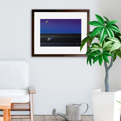 ＼京都・綾部の癒やし系作家/【絵画】　青い夜のトランぺッター　　額装サイズ526mmx412mm