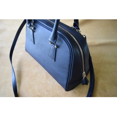 高級イタリアンレザー ボストンバック ネイビー ショルダーベルト付き