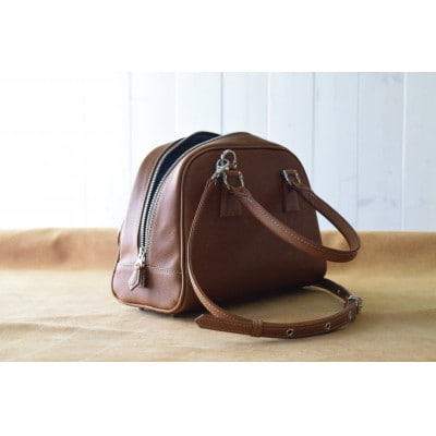 高級イタリアンレザー ボストンバック コニャック ショルダー付き