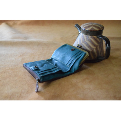 高級イタリアンレザー使用　がまぐち2つ折り財布　タバコ×オルテンシア