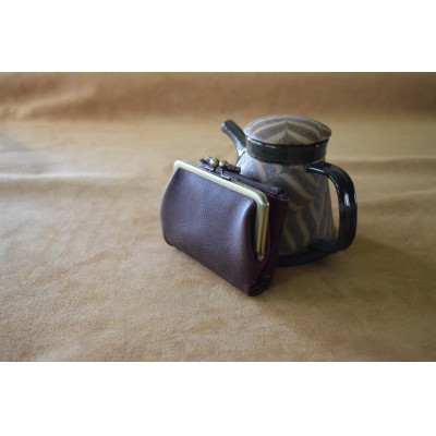 高級イタリアンレザー使用　がまぐち2つ折り財布　タバコ×モスト