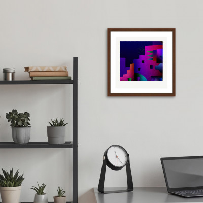 街と窓 [しかくいえ]21【絵画】 額装サイズ266mmx266mm