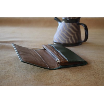 本革長財布　グリーン　高級イタリアンレザー使用