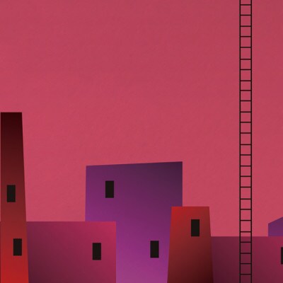 ＼注目の和紙アート/ 【絵画】街と月(赤)額装サイズ300mmx600mm　阿波紙