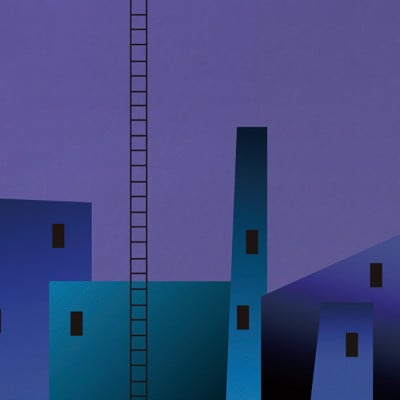 ＼注目の和紙アート/ 街と月(紫)額装サイズ300mmx600mm　阿波紙