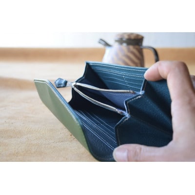 本革長財布　高級イタリアンレザー使用　グリーン