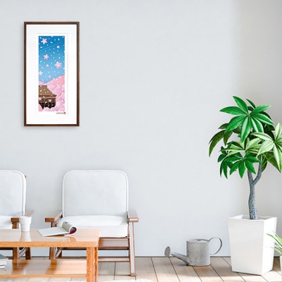 ＼注目の和紙アート/ 【絵画】京の春(清水寺と桜)額装サイズ300mmx600mm　阿波紙