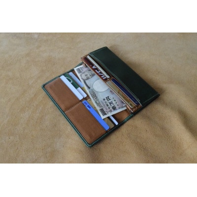 本革長財布　グリーン　高級イタリアンレザー使用