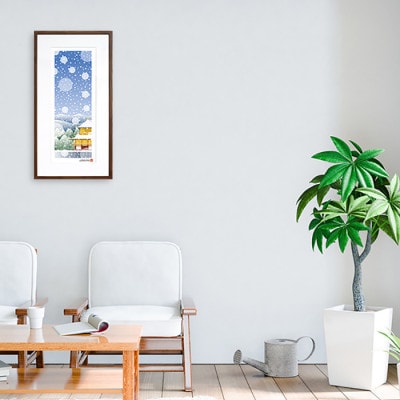 ＼注目の和紙アート/ 【絵画】京の冬(金閣寺と雪)額装サイズ300mmx600mm　阿波紙