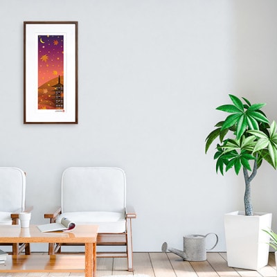 ＼注目の和紙アート/ 【絵画】京の秋(東寺と紅葉)額装サイズ300mmx600mm　阿波紙