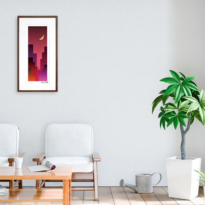 ＼注目の和紙アート/ 【絵画】夕暮れの街　額装サイズ300mmx600mm　阿波紙