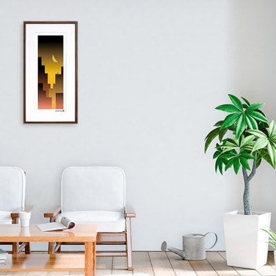 ＼注目の和紙アート/ 【絵画】黄昏の街　額装サイズ300mmx600mm　阿波紙