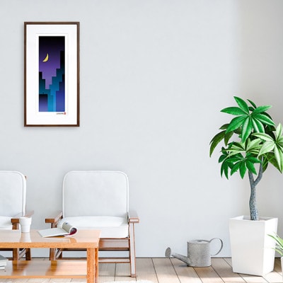 ＼注目の和紙アート/ 【絵画】夜の街　額装サイズ300mmx600mm　阿波紙