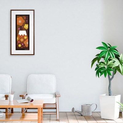 ＼注目の和紙アート/ 【絵画】富士と桜(オレンジ)額装サイズ300mmx600mm　阿波紙