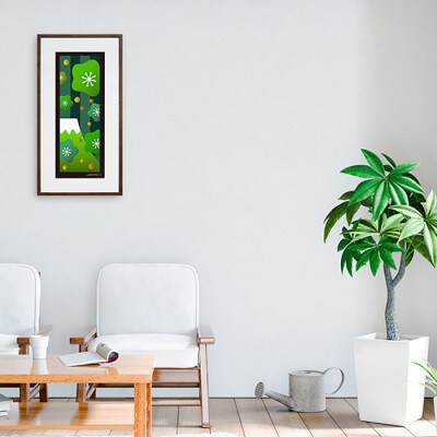 ＼注目の和紙アート/ 【絵画】富士と桜(緑)額装サイズ300mmx600mm　阿波紙