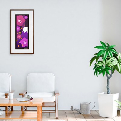 ＼注目の和紙アート/ 【絵画】富士と桜(紫)額装サイズ300mmx600mm　阿波紙