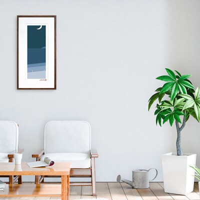 ＼注目の和紙アート/ 【絵画】藍色の海辺　額装サイズ300mmx600mm　阿波紙