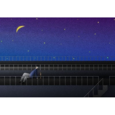 ＼京都・綾部の癒やし系作家/【絵画】　青い夜のトランぺッター　　額装サイズ526mmx412mm