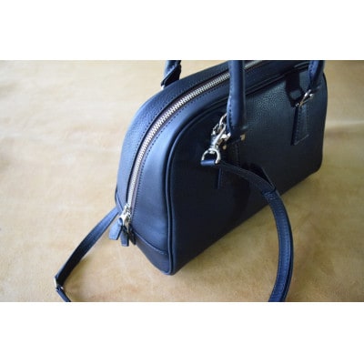 高級イタリアンレザー ボストンバック ネイビー ショルダーベルト付き