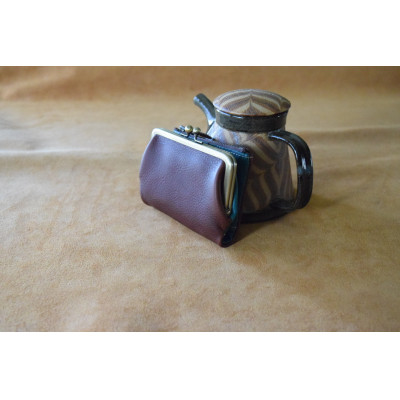 高級イタリアンレザー使用　がまぐち2つ折り財布　タバコ×オルテンシア