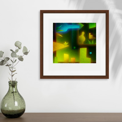 緑と瓶 [しかくいえ]19【絵画】 額装サイズ266mmx266mm