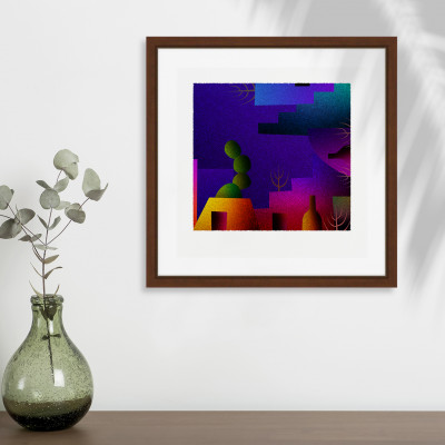 街と宵 [しかくいえ]23【絵画】 額装サイズ266mmx266mm