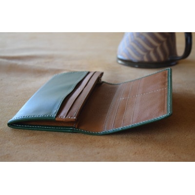 本革長財布　グリーン　高級イタリアンレザー使用