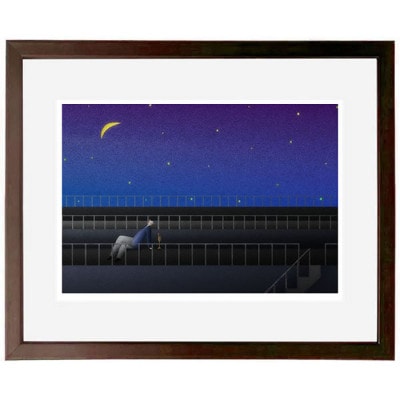 ＼京都・綾部の癒やし系作家/【絵画】　青い夜のトランぺッター　　額装サイズ526mmx412mm