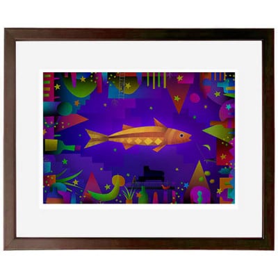＼京都・綾部の癒やし系作家/【絵画】　魚と夜　　額装サイズ526mmx412mm
