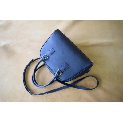 高級イタリアンレザー ボストンバック ネイビー ショルダーベルト付き