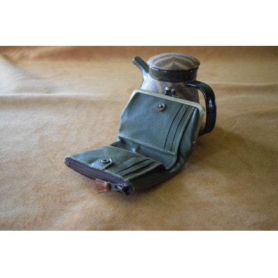 がまぐち二つ折り財布 コニャック×オリーバ 高級イタリアンレザー