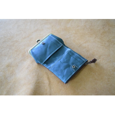 高級イタリアンレザー使用　がまぐち2つ折り財布　タバコ×オルテンシア