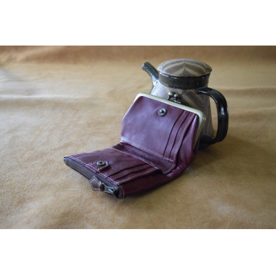 高級イタリアンレザー使用　がまぐち2つ折り財布　タバコ×モスト