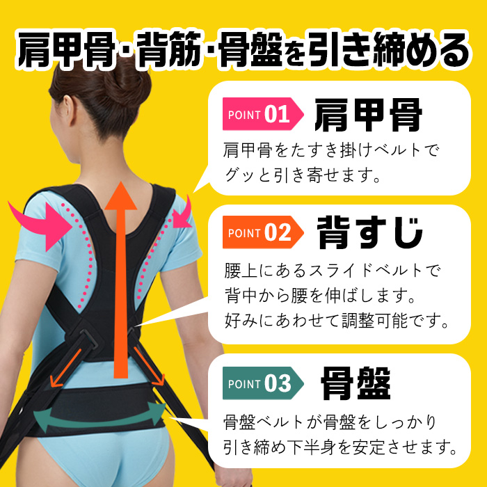 丸まった背中を起こす姿勢のサポーター(ブラック・M-Lサイズ) サポーター 骨盤 肩甲骨 矯正 ベルト 【uj-DB001-A】【セルヴァン】