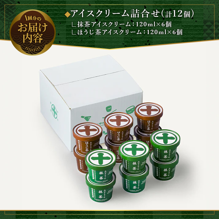 ＜定期便・全2回＞《中村藤吉本店》濃厚で豊かな味わいのアイスクリーム詰合せ(2種・計12個×2回) 特産品 宇治茶 宇治抹茶 抹茶 ほうじ茶 アイス アイスクリーム スイーツ デザート 定期便 【uj-AZ018】【中村藤吉本店】