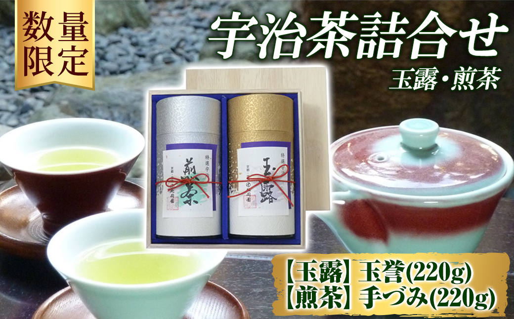 ＜数量限定＞宇治茶 玉露「玉誉」・煎茶「手づみ」詰合せ(220g×各1缶) 京都府 宇治市 京都 宇治 お茶 茶葉 煎茶 玉露 お土産 ギフト 贈答 【uj-FO001】【北岡園】