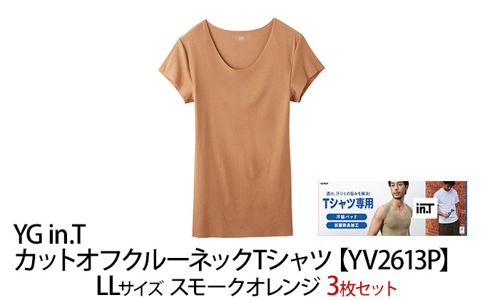 グンゼ YG in.T カットオフクルーネックTシャツ【YV2613P】LLサイズ スモークオレンジ 3枚セット 下着 肌着 GUNZE Tシャツ