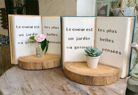 ＜Moon Rabbit＞森を感じる切り株ブックスタンド【ピンク】 ｜ ガーデニング雑貨 ナチュラル ガーデニング 花台 インテリア 屋外