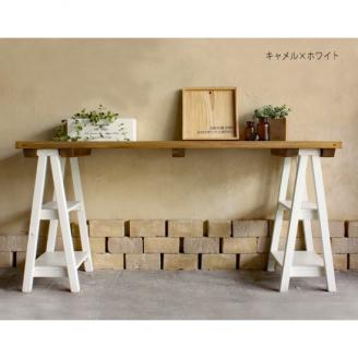 【ヴィンテージキャメル】アンティーク風 無垢材 ソーホース デスク【ステップ脚】＜アンティーク風 家具 Dea-Sirio＞ ※北海道・沖縄・離島への配送不可