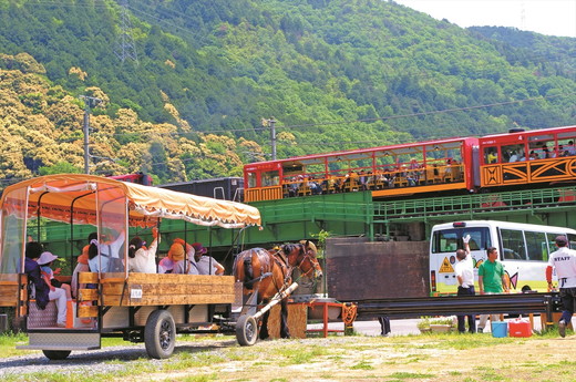 京馬車で行くトロッコ亀岡駅から保津川下り乗船場コース チケット 大人（13歳以上）1枚 ※（要予約）ご利用前に予約が必要です。