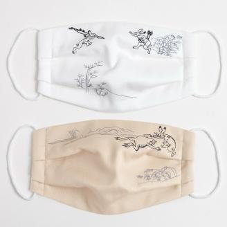 鳥獣戯画マスク4枚セット（遅れてきた兎／追われる猿／ひっくり蛙／蛙と兎の相撲）【Sサイズ】