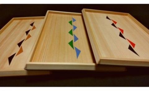 こまめに役立つ桧のトレー(三角文様)≪木製 桧 ヒノキ ひのき キッチン お盆 おぼん オボン インテリア トレイ≫