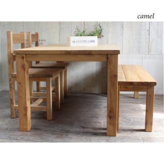 【キャメル×ホワイト】アンティーク風 無垢材 ダイニングセット＜アンティーク風 家具 Dea-Sirio＞テーブル イス ベンチ セット ※北海道・沖縄・離島への配送不可