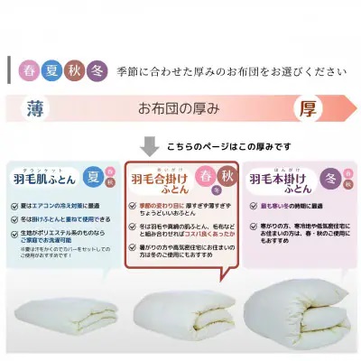 京都金桝 軽くて暖か 合掛け 羽毛布団 シングルサイズ×1枚 ハンガリーホワイトダウン90％ DP360 シンプル アクア