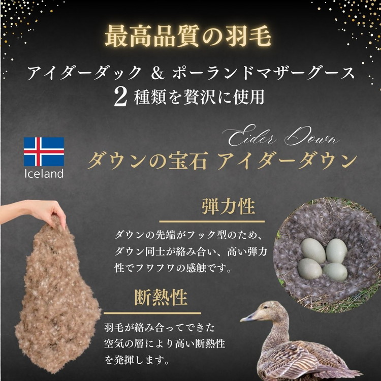 ＜京都金桝＞羽毛布団 セミダブル 極暖 アイダーダウン ポーランドマザーグース95% ボリューム 特殊トリプルエアーキルト 日本製 ピンク／ブルー 冬用 布団 京都亀岡産 キャピタル トリプル