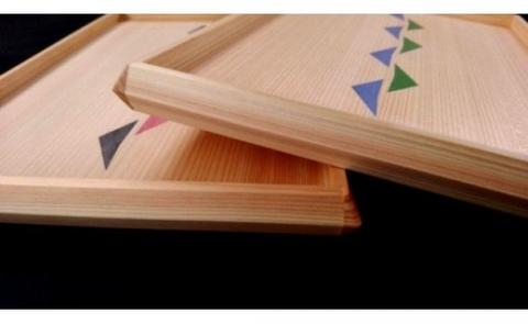 こまめに役立つ桧のトレー(三角文様)≪木製 桧 ヒノキ ひのき キッチン お盆 おぼん オボン インテリア トレイ≫