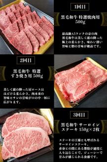 訳あり 京都府産黒毛和牛(A4・A5)人気部位 3回定期便 【焼肉・すき焼き・ステーキ 計1.3kg】京の肉 ひら山 味わいづくし  ≪定期便 和牛 牛肉 国産 京都 丹波産 冷凍 ふるさと納税牛肉≫