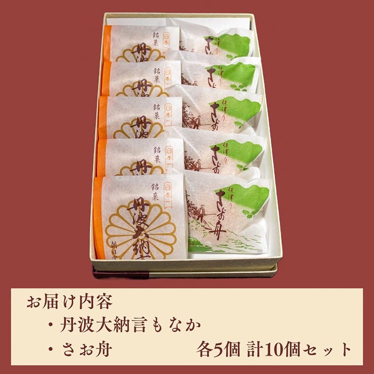 和菓子 詰め合わせ 2種 10個 丹波大納言もなか さお舟 各5個＜和菓子の朝日堂＞ ｜ 最中 もなか 饅頭 和菓子 粒あん 黄味あん ギフト スイーツ 京都 丹波 小豆 父の日 母の日 プレゼント ※離島への配送不可